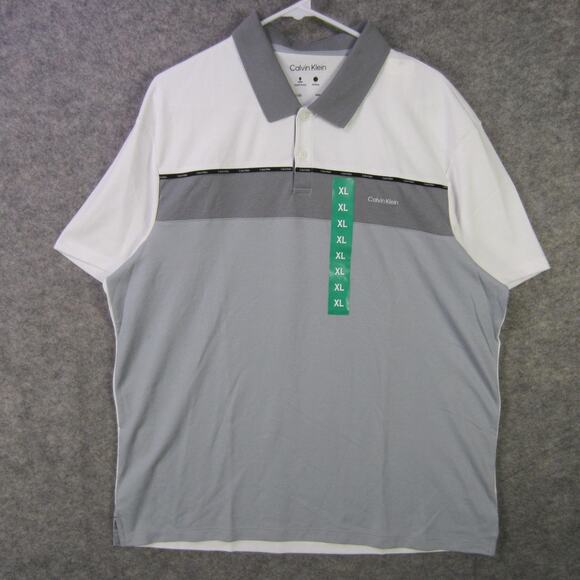 Calvin Klein Polo Shirt Mens XL White Gray Colorblock Performance Wicking Golf - Picture 1 of 7